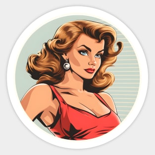 Pin up girl red lips blonde retro comic Sticker